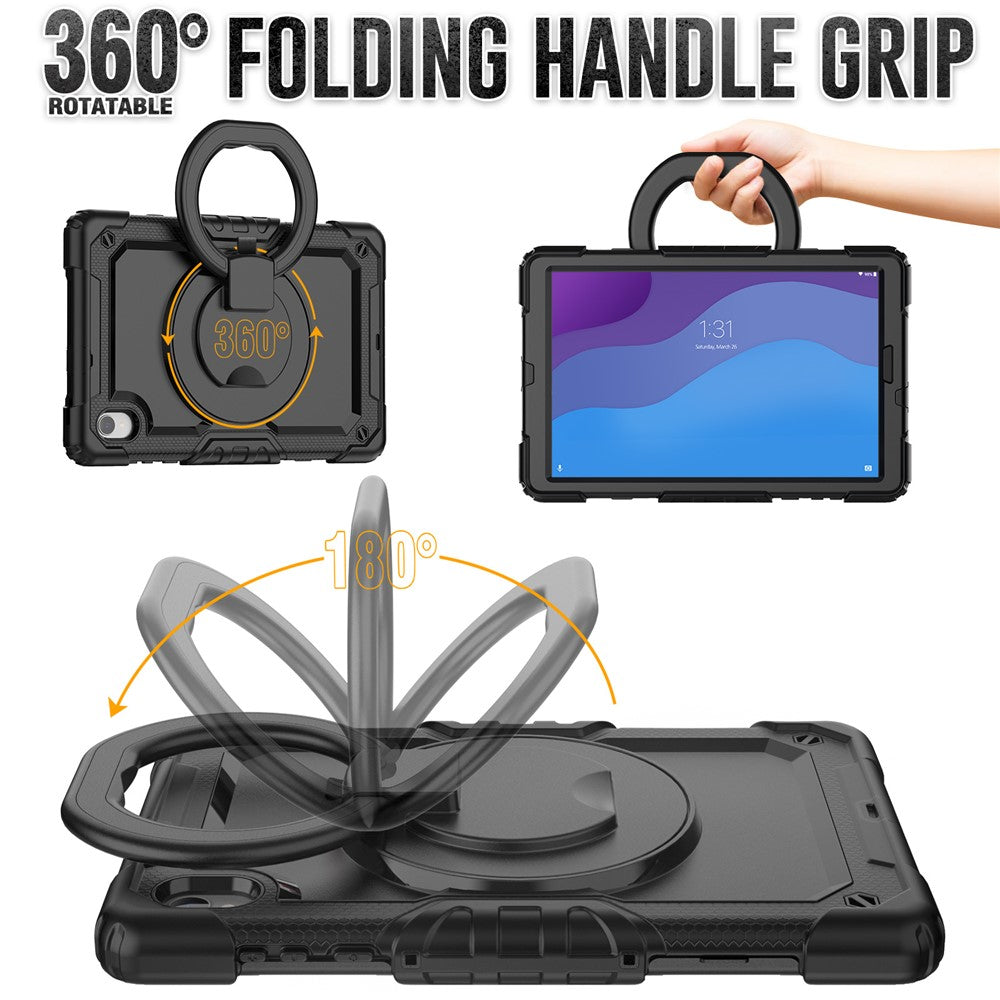 For Lenovo Tab M10 HD Gen 2 TB-306X(F) 10.1 inch Tablet Case 360-Degree Rotating Kickstand PC + Silicone Protective Cover with Shoulder Strap - Black