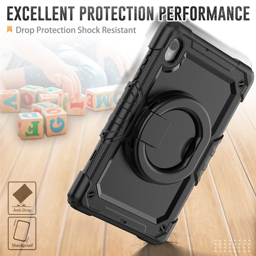 For Lenovo Tab M10 HD Gen 2 TB-306X(F) 10.1 inch Tablet Case 360-Degree Rotating Kickstand PC + Silicone Protective Cover with Shoulder Strap - Black