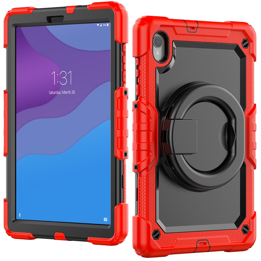 For Lenovo Tab M10 HD Gen 2 TB-306X(F) 10.1 inch Tablet Case 360-Degree Rotating Kickstand PC + Silicone Protective Cover with Shoulder Strap - Red