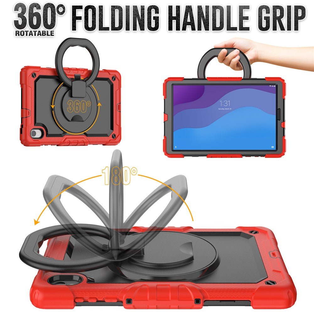 For Lenovo Tab M10 HD Gen 2 TB-306X(F) 10.1 inch Tablet Case 360-Degree Rotating Kickstand PC + Silicone Protective Cover with Shoulder Strap - Red