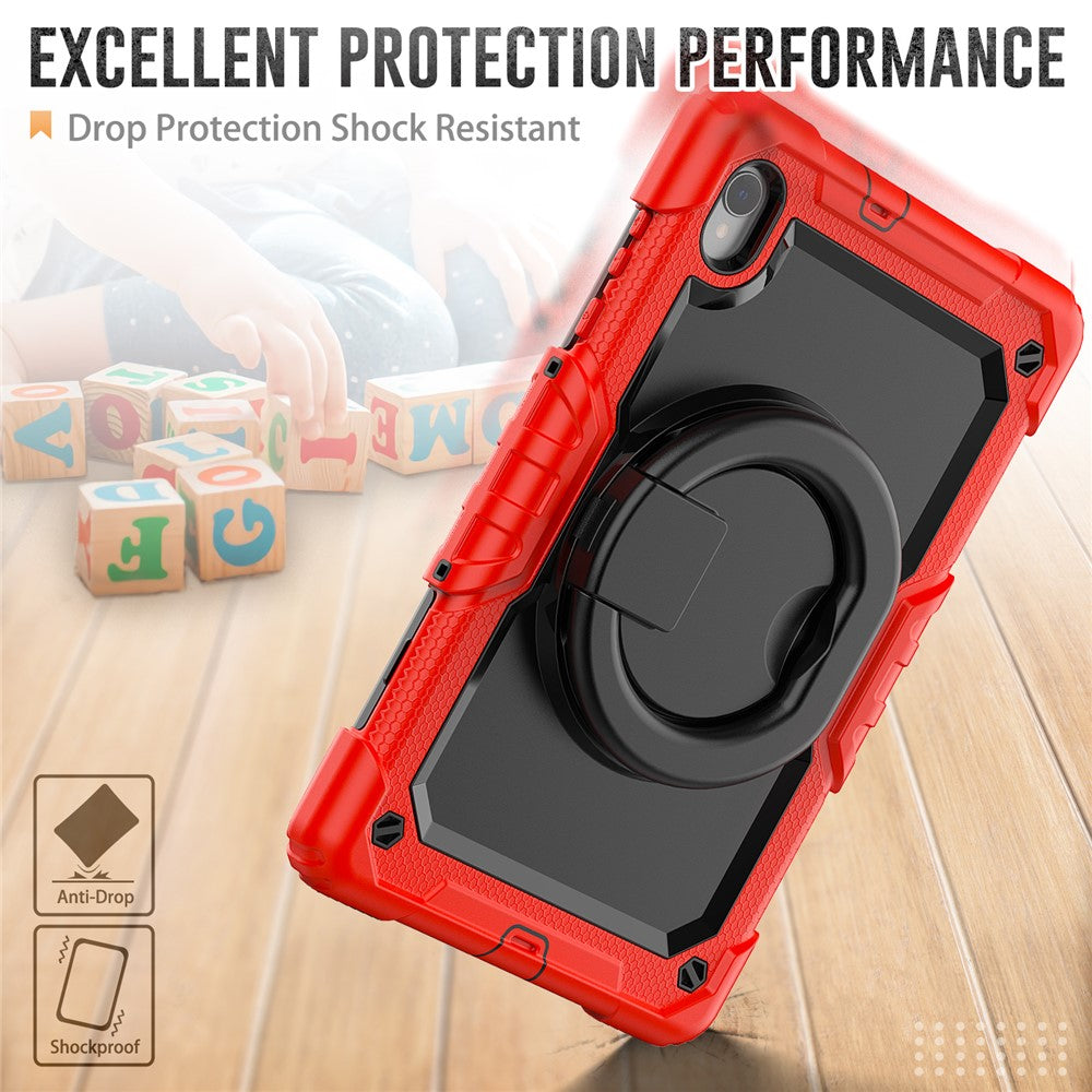 For Lenovo Tab M10 HD Gen 2 TB-306X(F) 10.1 inch Tablet Case 360-Degree Rotating Kickstand PC + Silicone Protective Cover with Shoulder Strap - Red