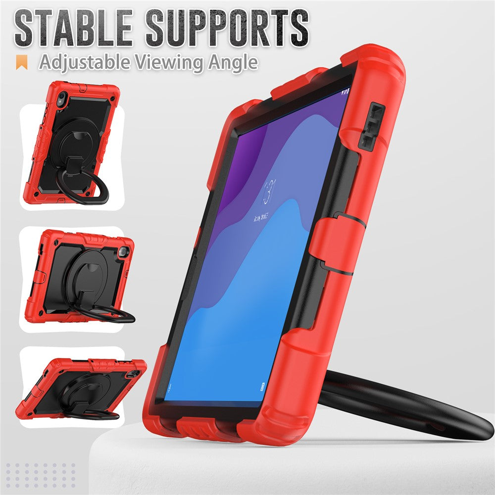 For Lenovo Tab M10 HD Gen 2 TB-306X(F) 10.1 inch Tablet Case 360-Degree Rotating Kickstand PC + Silicone Protective Cover with Shoulder Strap - Red