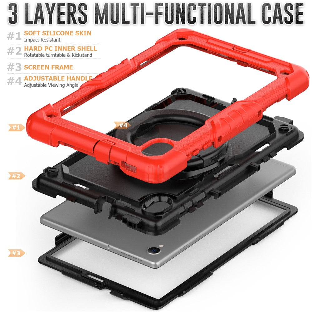 For Lenovo Tab M10 HD Gen 2 TB-306X(F) 10.1 inch Tablet Case 360-Degree Rotating Kickstand PC + Silicone Protective Cover with Shoulder Strap - Red