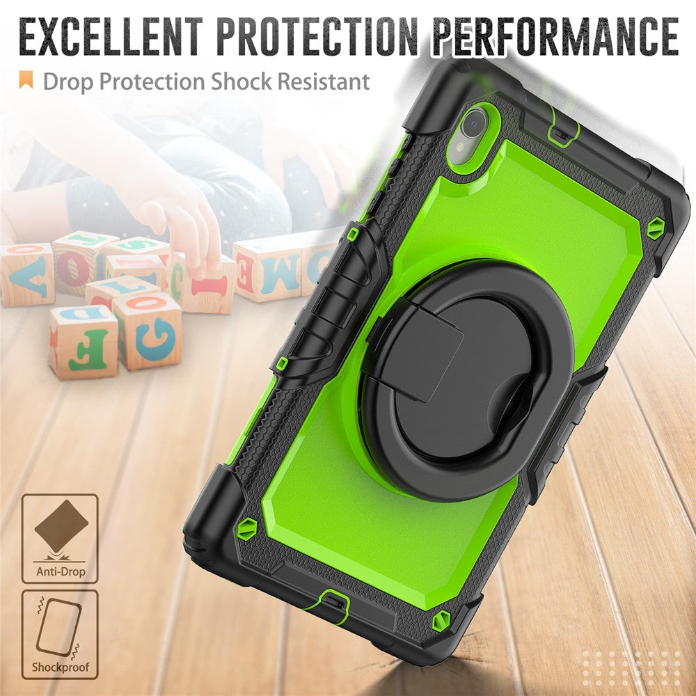 For Lenovo Tab M10 HD Gen 2 TB-306X(F) 10.1 inch Tablet Case 360-Degree Rotating Kickstand PC + Silicone Protective Cover with Shoulder Strap - Black / Lime PC