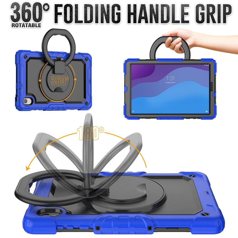 For Lenovo Tab M10 HD Gen 2 TB-306X(F) 10.1 inch Tablet Case 360-Degree Rotating Kickstand PC + Silicone Protective Cover with Shoulder Strap - Dark Blue
