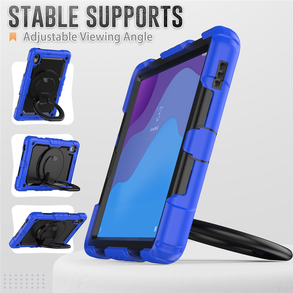 For Lenovo Tab M10 HD Gen 2 TB-306X(F) 10.1 inch Tablet Case 360-Degree Rotating Kickstand PC + Silicone Protective Cover with Shoulder Strap - Dark Blue