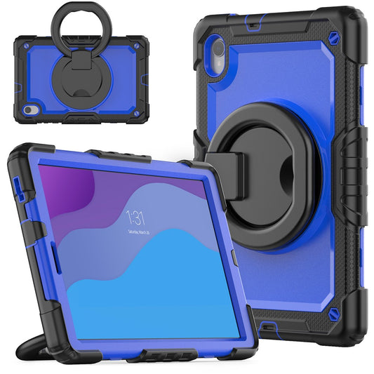 For Lenovo Tab M10 HD Gen 2 TB-306X(F) 10.1 inch Tablet Case 360-Degree Rotating Kickstand PC + Silicone Protective Cover with Shoulder Strap - Black / Dark Blue PC