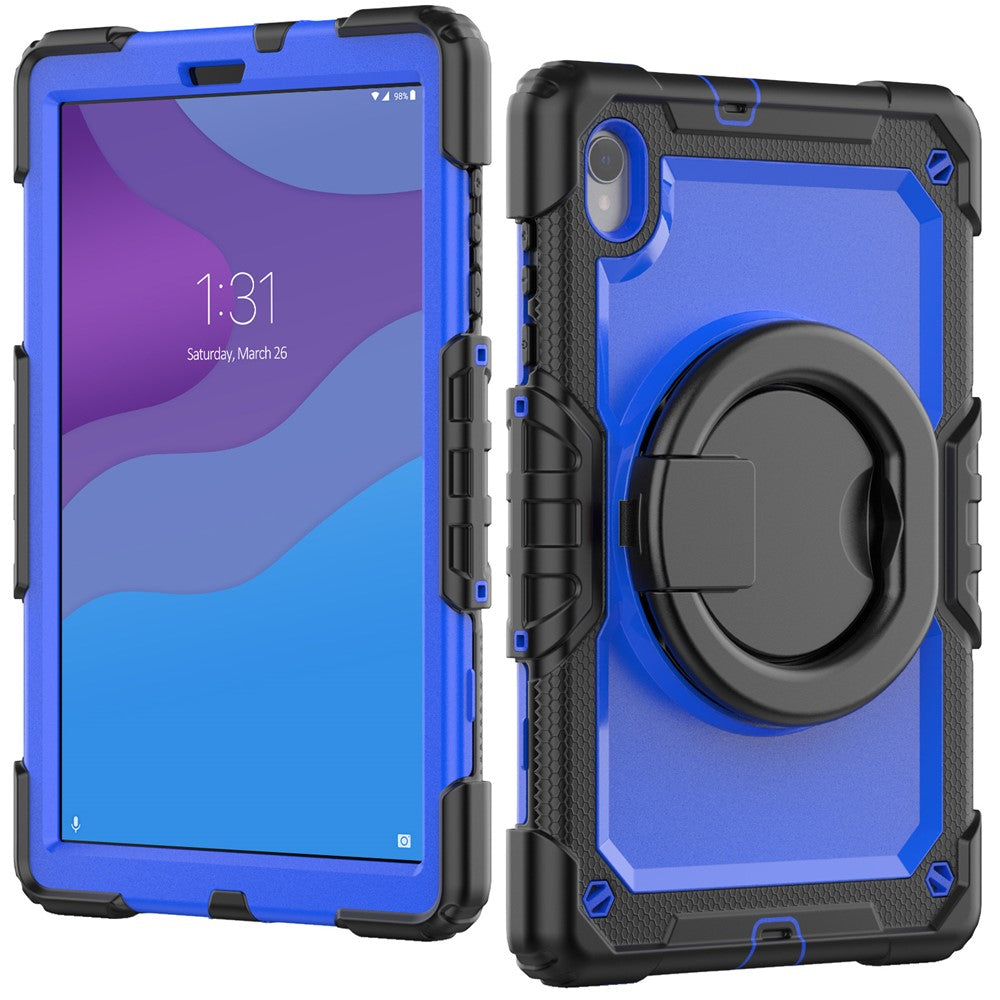 For Lenovo Tab M10 HD Gen 2 TB-306X(F) 10.1 inch Tablet Case 360-Degree Rotating Kickstand PC + Silicone Protective Cover with Shoulder Strap - Black / Dark Blue PC