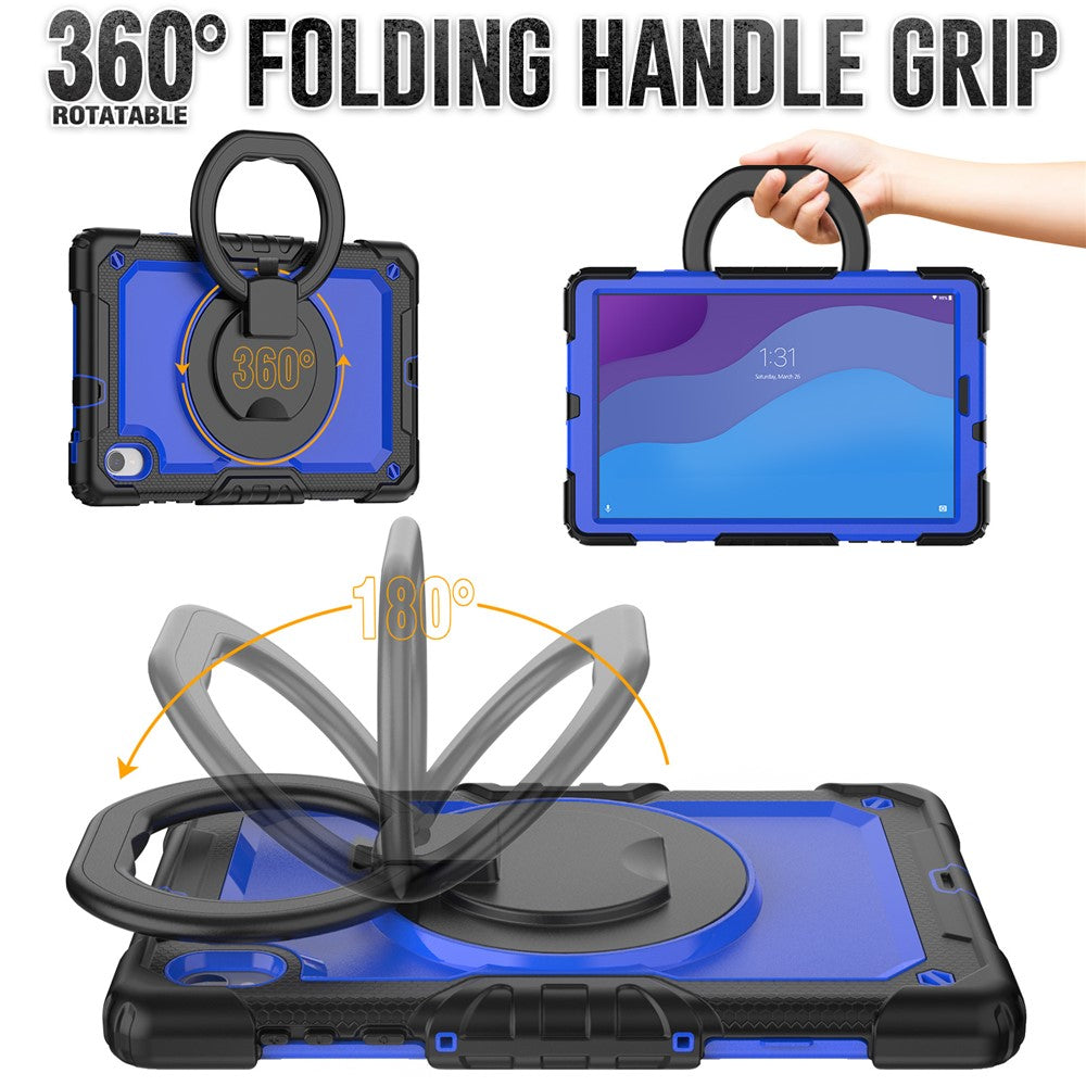 For Lenovo Tab M10 HD Gen 2 TB-306X(F) 10.1 inch Tablet Case 360-Degree Rotating Kickstand PC + Silicone Protective Cover with Shoulder Strap - Black / Dark Blue PC