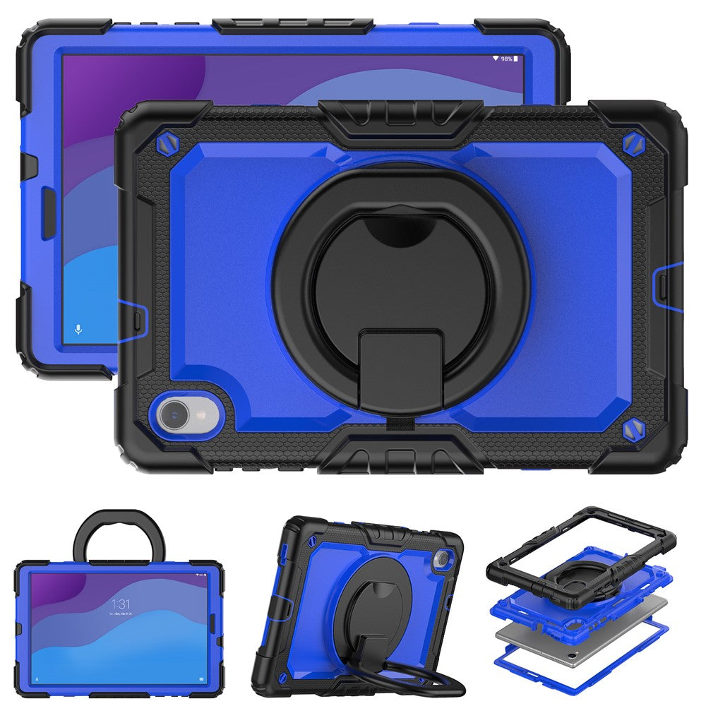 For Lenovo Tab M10 HD Gen 2 TB-306X(F) 10.1 inch Tablet Case 360-Degree Rotating Kickstand PC + Silicone Protective Cover with Shoulder Strap - Black / Dark Blue PC