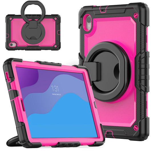 For Lenovo Tab M10 HD Gen 2 TB-306X(F) 10.1 inch Tablet Case 360-Degree Rotating Kickstand PC + Silicone Protective Cover with Shoulder Strap - Black / Rose PC
