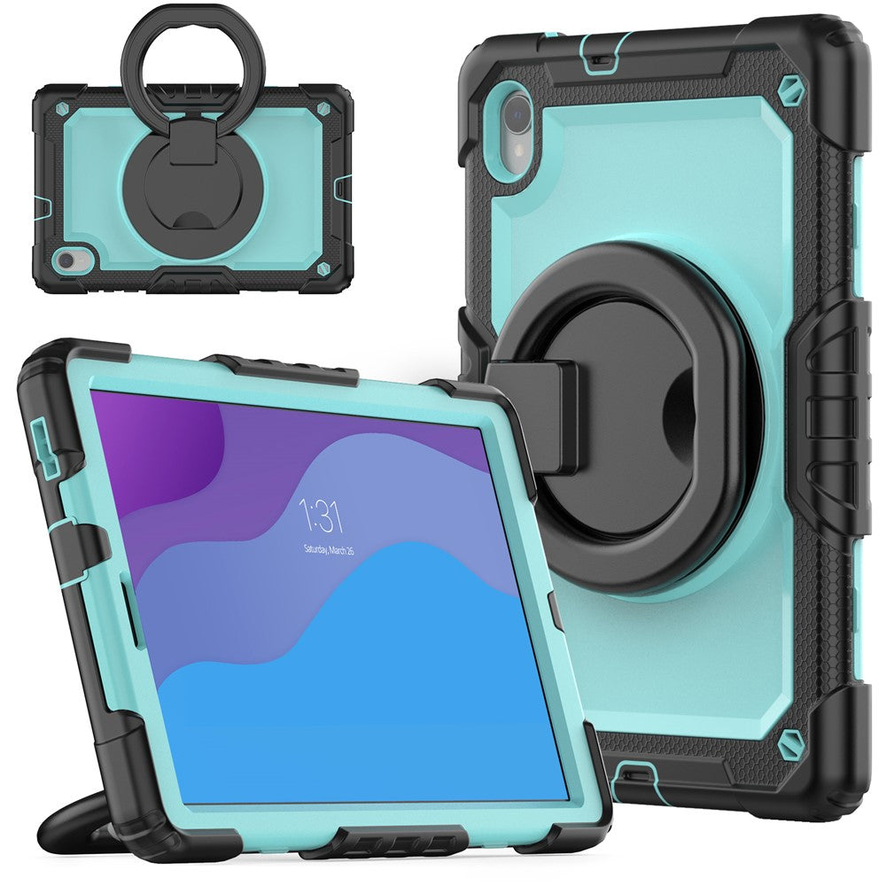 For Lenovo Tab M10 HD Gen 2 TB-306X(F) 10.1 inch Tablet Case 360-Degree Rotating Kickstand PC + Silicone Protective Cover with Shoulder Strap - Black / Baby Blue PC