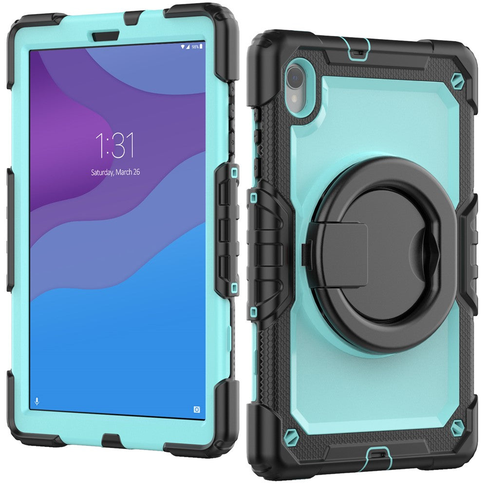For Lenovo Tab M10 HD Gen 2 TB-306X(F) 10.1 inch Tablet Case 360-Degree Rotating Kickstand PC + Silicone Protective Cover with Shoulder Strap - Black / Baby Blue PC