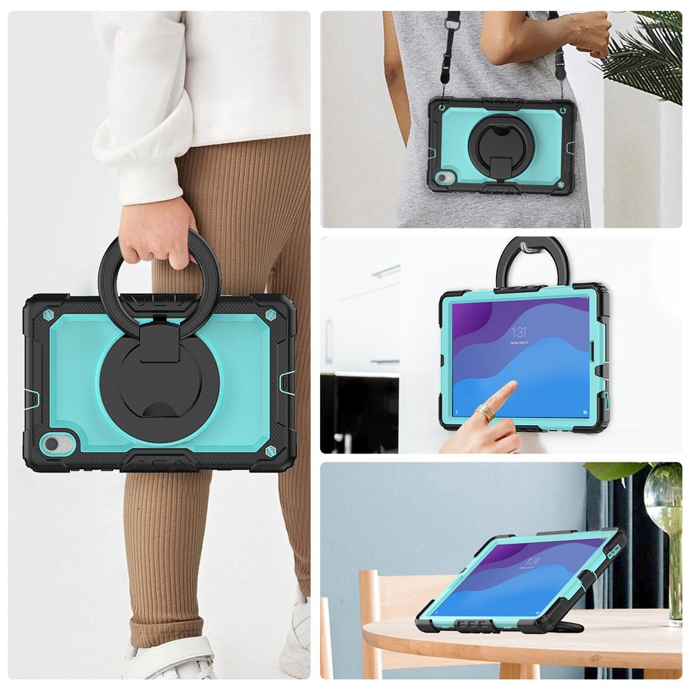 For Lenovo Tab M10 HD Gen 2 TB-306X(F) 10.1 inch Tablet Case 360-Degree Rotating Kickstand PC + Silicone Protective Cover with Shoulder Strap - Black / Baby Blue PC