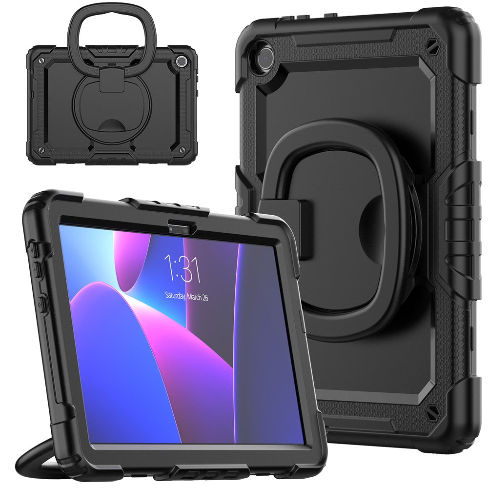 For Lenovo Tab M10 (Gen 3) TB-328FU / TB-328XU PC + Silicone Tablet Cover 360-Degree Rotating Kickstand Anti-drop Case with Shoulder Strap - Black