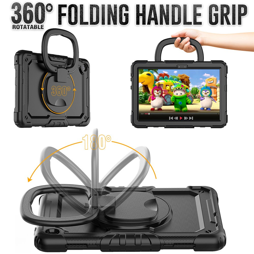 For Lenovo Tab M10 (Gen 3) TB-328FU / TB-328XU PC + Silicone Tablet Cover 360-Degree Rotating Kickstand Anti-drop Case with Shoulder Strap - Black