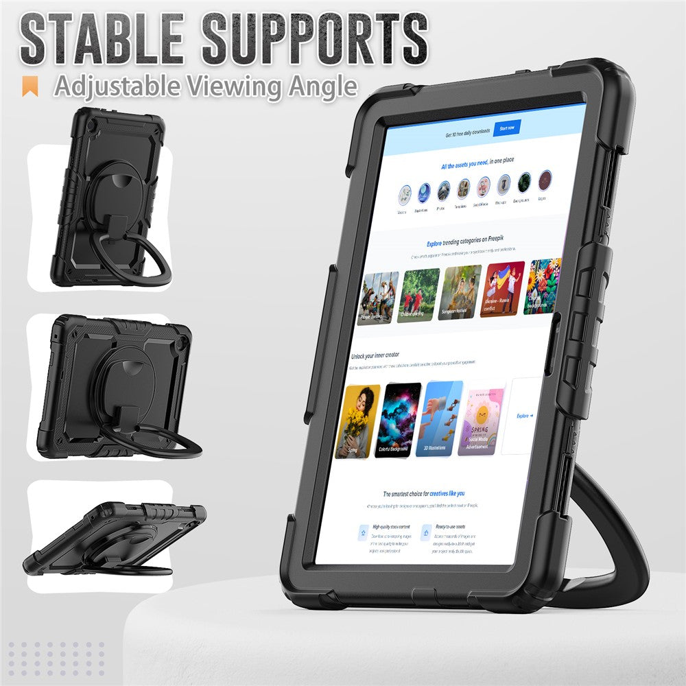 For Lenovo Tab M10 (Gen 3) TB-328FU / TB-328XU PC + Silicone Tablet Cover 360-Degree Rotating Kickstand Anti-drop Case with Shoulder Strap - Black