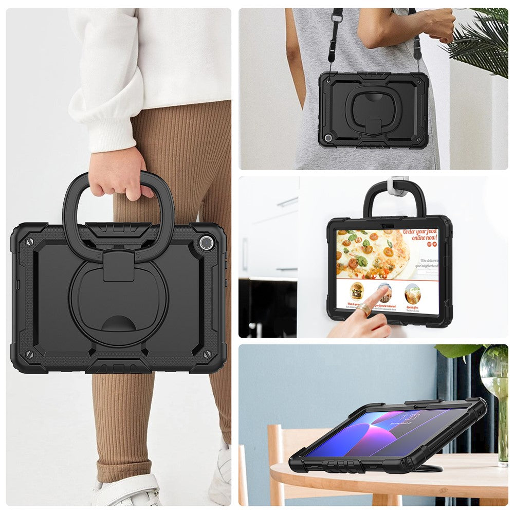 For Lenovo Tab M10 (Gen 3) TB-328FU / TB-328XU PC + Silicone Tablet Cover 360-Degree Rotating Kickstand Anti-drop Case with Shoulder Strap - Black