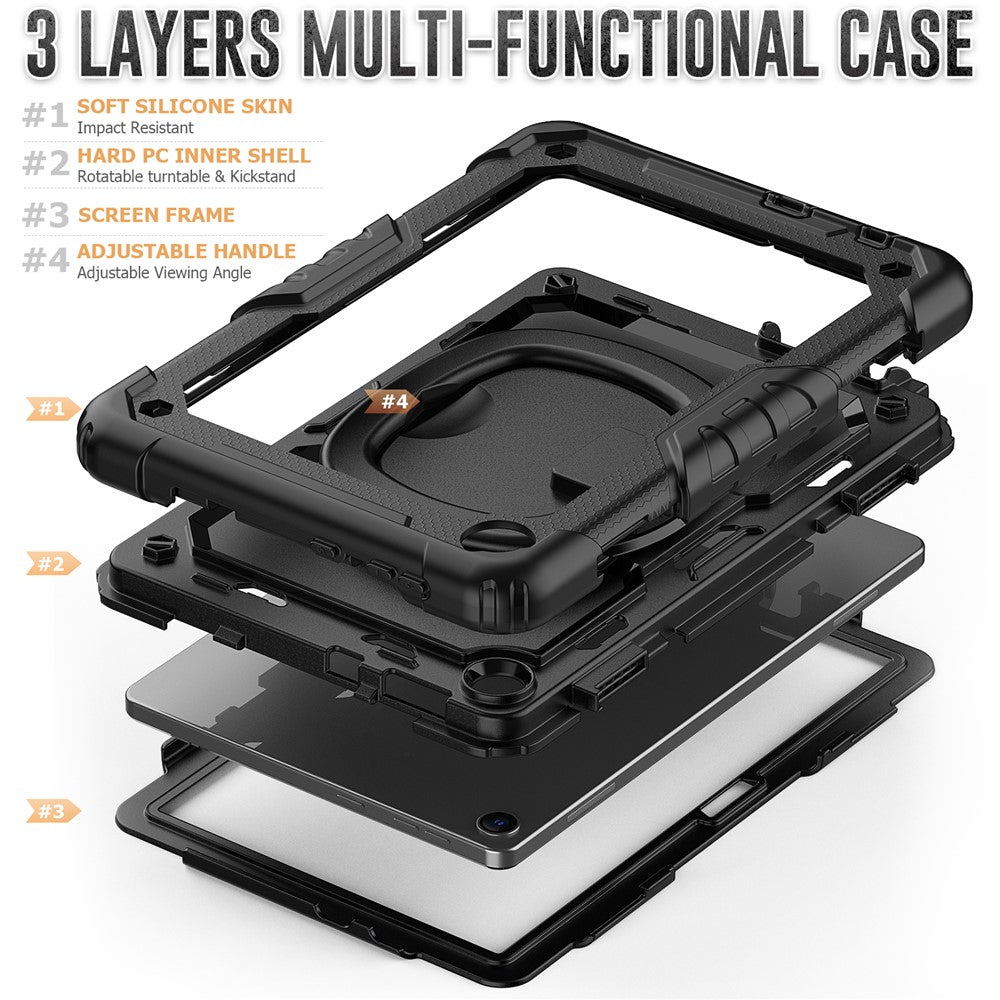 For Lenovo Tab M10 (Gen 3) TB-328FU / TB-328XU PC + Silicone Tablet Cover 360-Degree Rotating Kickstand Anti-drop Case with Shoulder Strap - Black