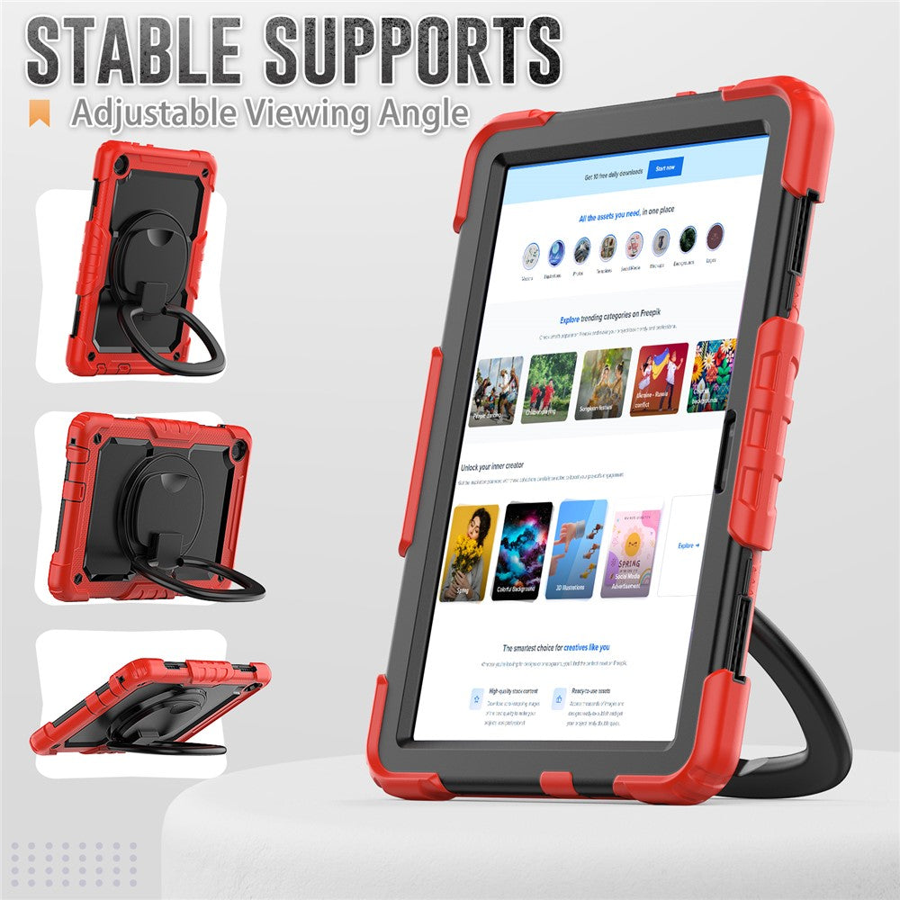 For Lenovo Tab M10 (Gen 3) TB-328FU / TB-328XU PC + Silicone Tablet Cover 360-Degree Rotating Kickstand Anti-drop Case with Shoulder Strap - Red