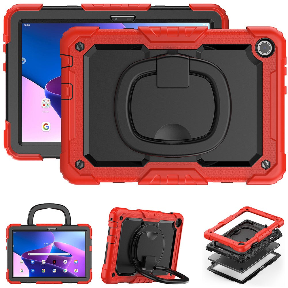 For Lenovo Tab M10 (Gen 3) TB-328FU / TB-328XU PC + Silicone Tablet Cover 360-Degree Rotating Kickstand Anti-drop Case with Shoulder Strap - Red