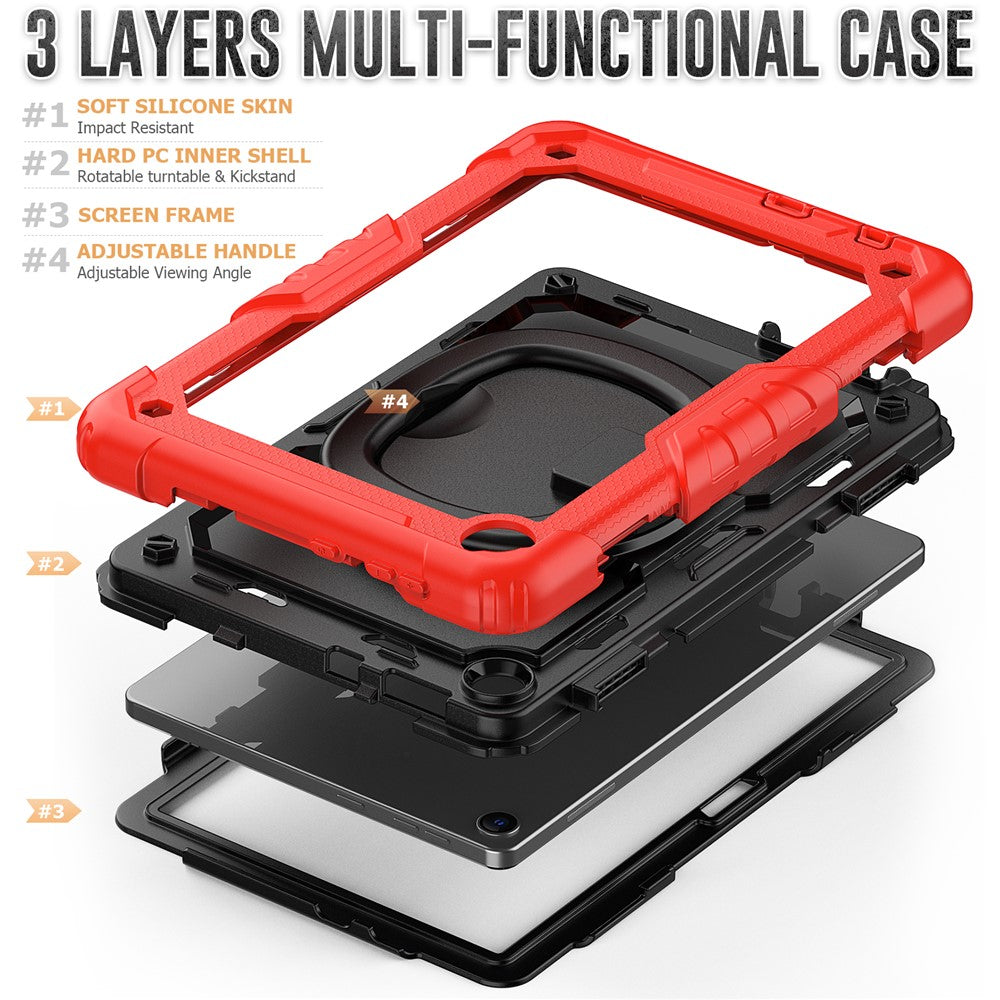 For Lenovo Tab M10 (Gen 3) TB-328FU / TB-328XU PC + Silicone Tablet Cover 360-Degree Rotating Kickstand Anti-drop Case with Shoulder Strap - Red