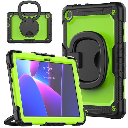 For Lenovo Tab M10 (Gen 3) TB-328FU / TB-328XU PC + Silicone Tablet Cover 360-Degree Rotating Kickstand Anti-drop Case with Shoulder Strap - Black / Lime PC