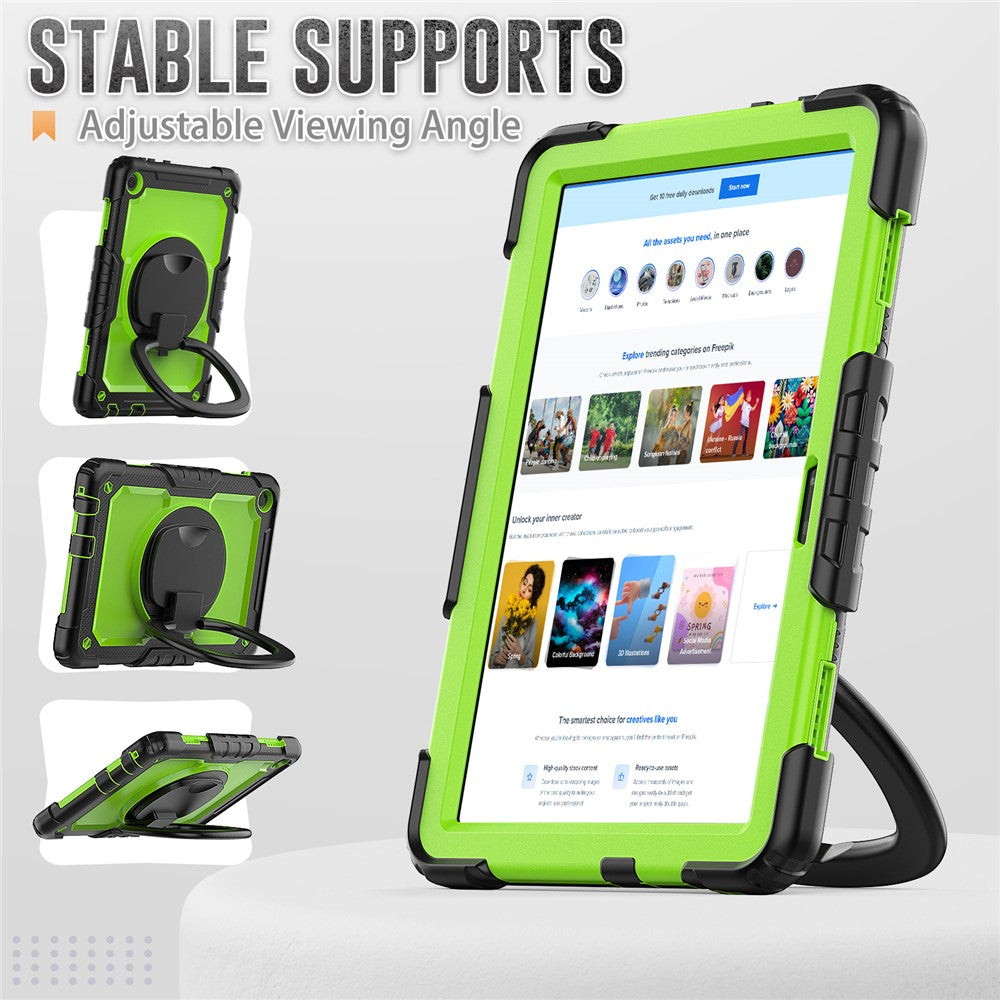 For Lenovo Tab M10 (Gen 3) TB-328FU / TB-328XU PC + Silicone Tablet Cover 360-Degree Rotating Kickstand Anti-drop Case with Shoulder Strap - Black / Lime PC