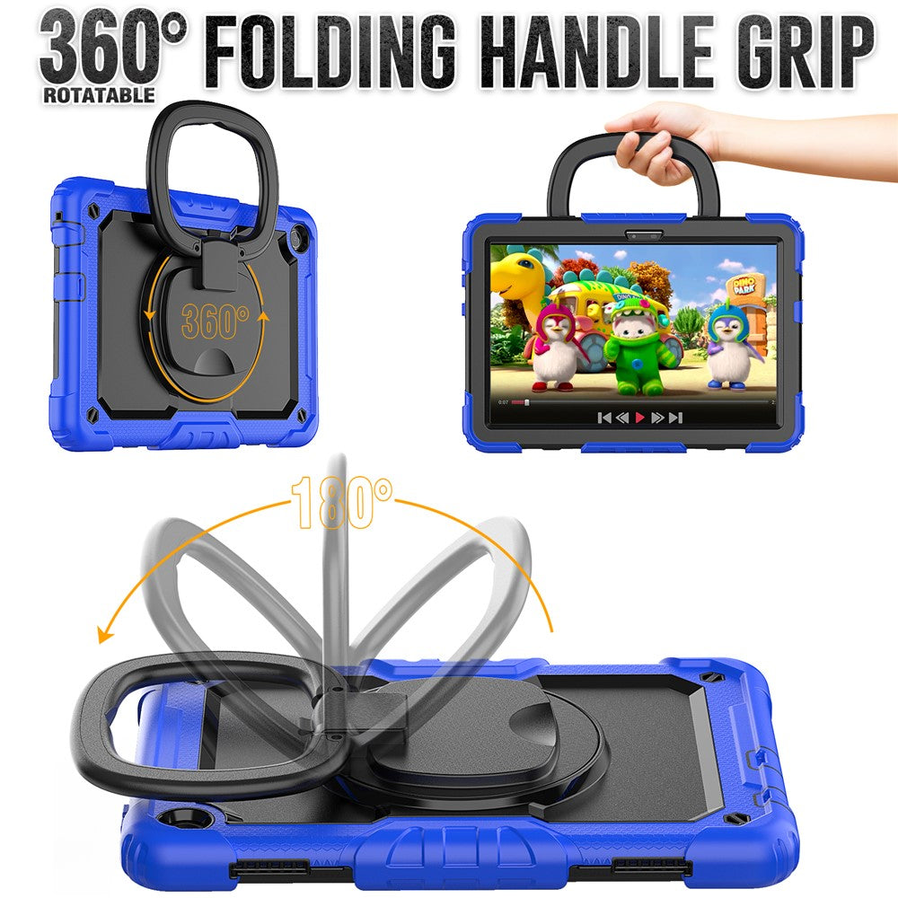 For Lenovo Tab M10 (Gen 3) TB-328FU / TB-328XU PC + Silicone Tablet Cover 360-Degree Rotating Kickstand Anti-drop Case with Shoulder Strap - Dark Blue