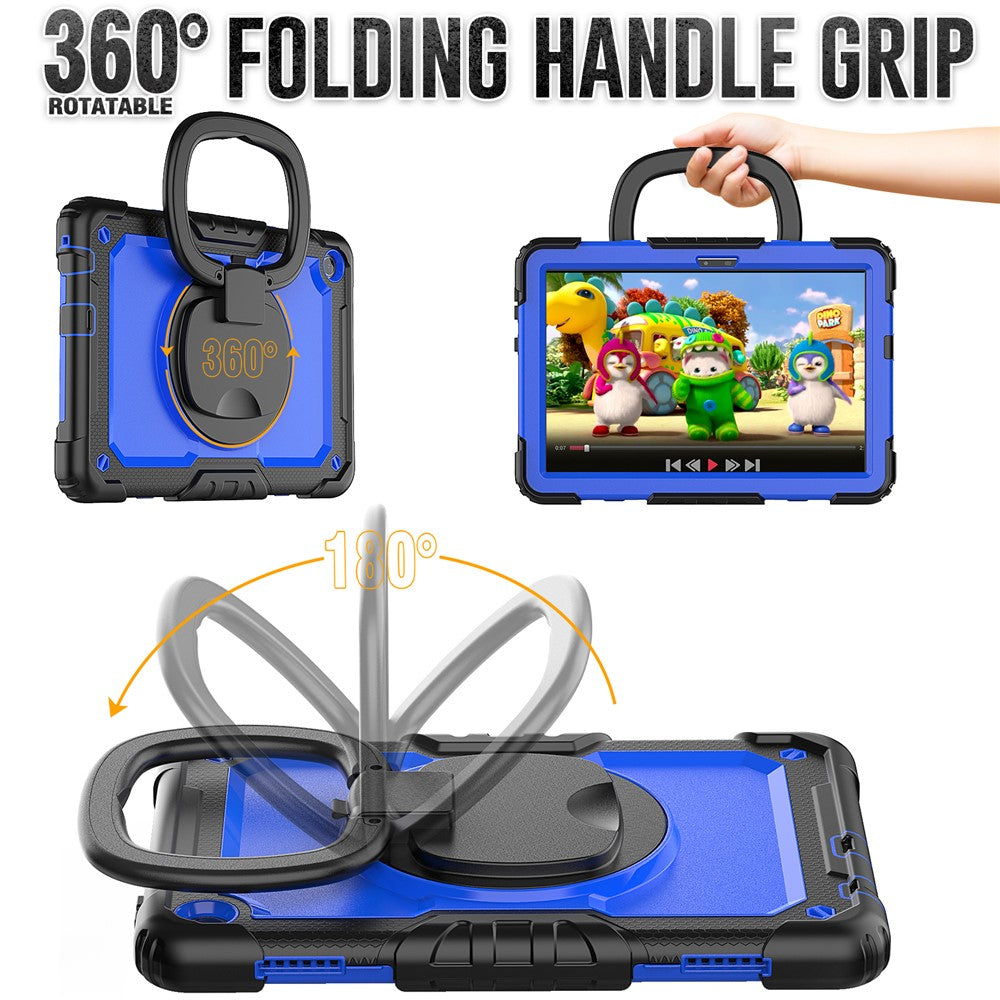 For Lenovo Tab M10 (Gen 3) TB-328FU / TB-328XU PC + Silicone Tablet Cover 360-Degree Rotating Kickstand Anti-drop Case with Shoulder Strap - Black / Dark Blue PC