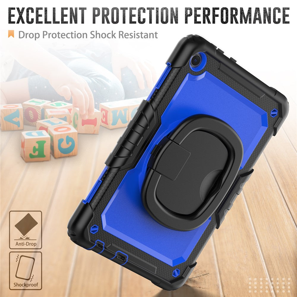 For Lenovo Tab M10 (Gen 3) TB-328FU / TB-328XU PC + Silicone Tablet Cover 360-Degree Rotating Kickstand Anti-drop Case with Shoulder Strap - Black / Dark Blue PC