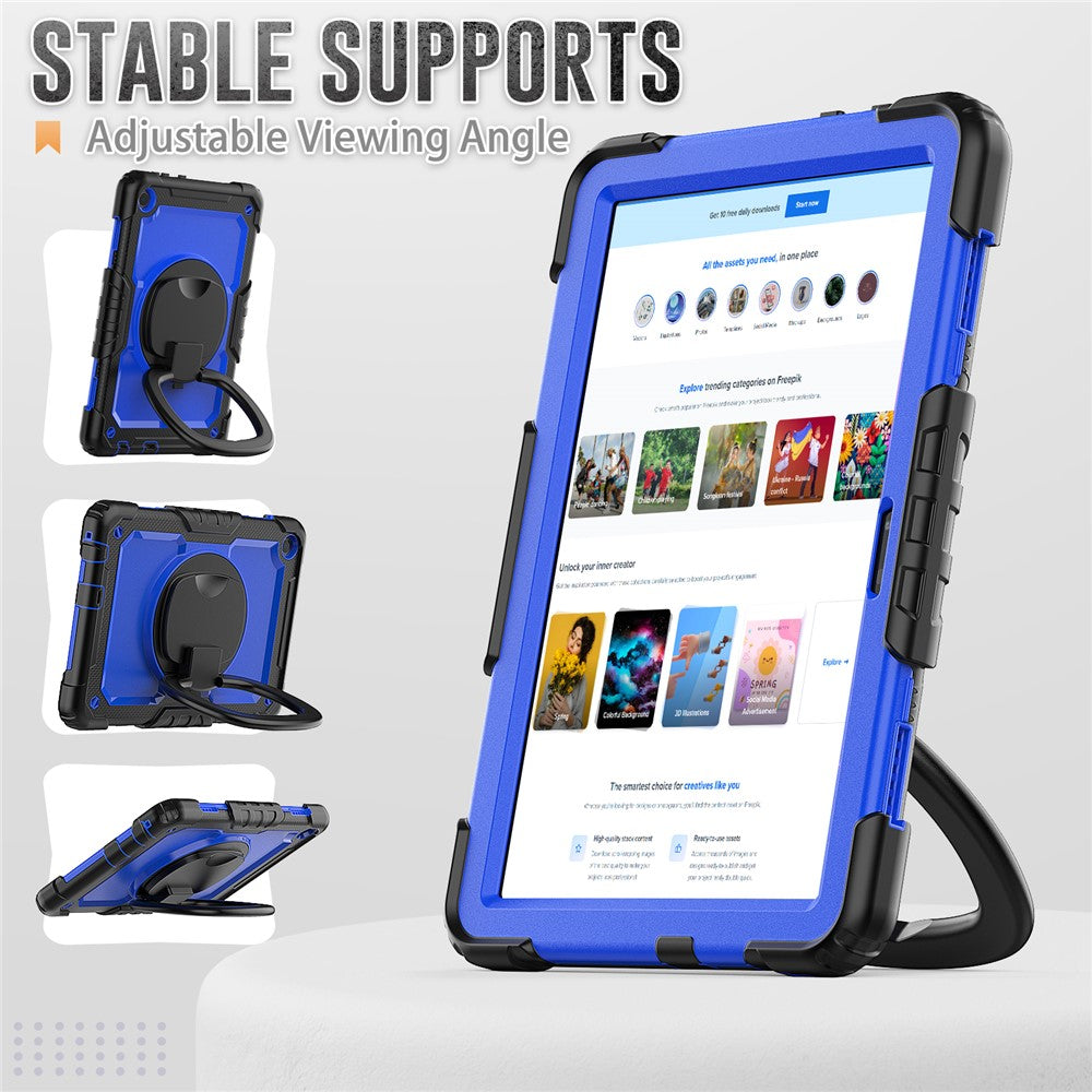 For Lenovo Tab M10 (Gen 3) TB-328FU / TB-328XU PC + Silicone Tablet Cover 360-Degree Rotating Kickstand Anti-drop Case with Shoulder Strap - Black / Dark Blue PC