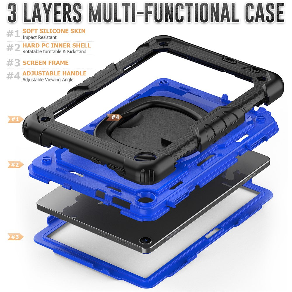 For Lenovo Tab M10 (Gen 3) TB-328FU / TB-328XU PC + Silicone Tablet Cover 360-Degree Rotating Kickstand Anti-drop Case with Shoulder Strap - Black / Dark Blue PC