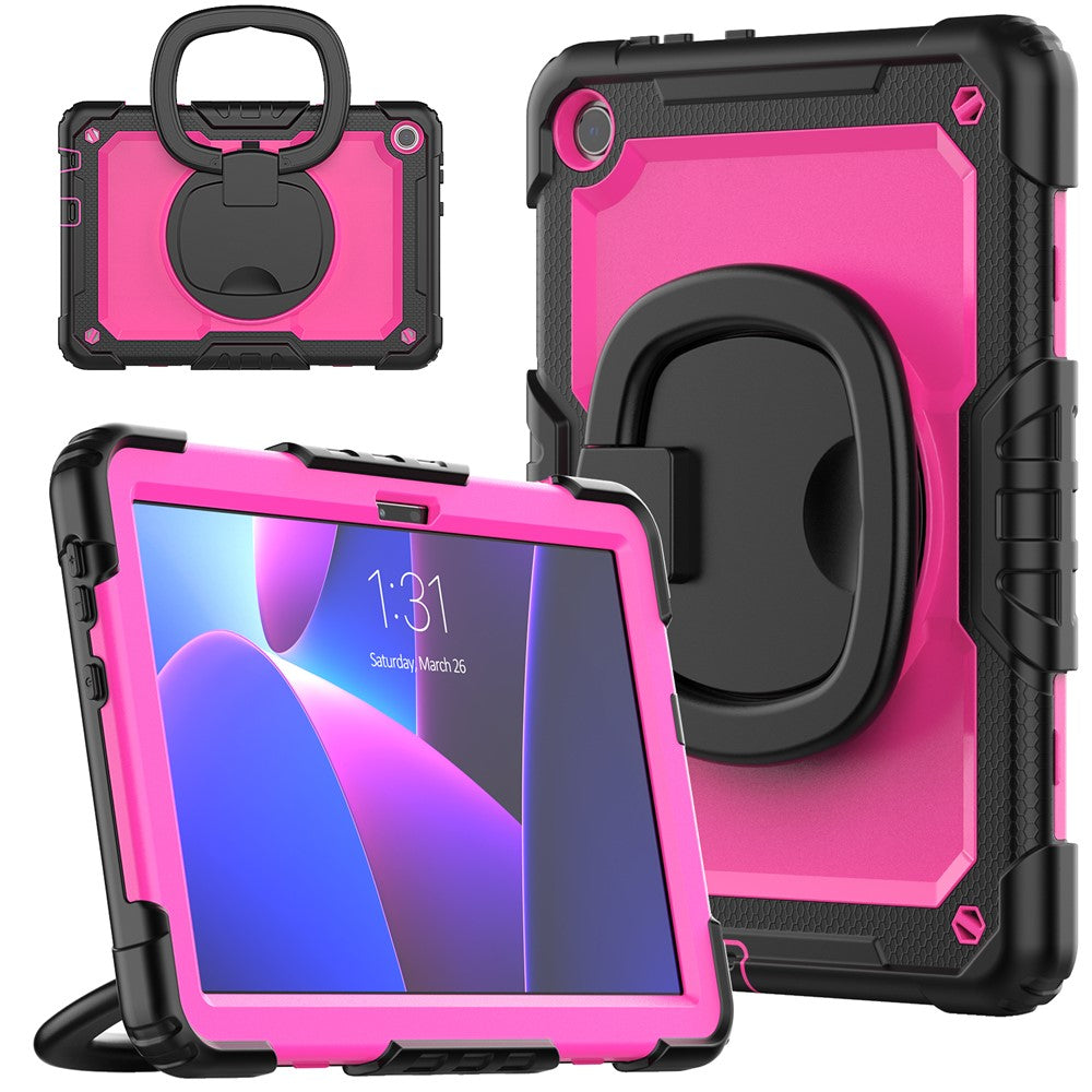 For Lenovo Tab M10 (Gen 3) TB-328FU / TB-328XU PC + Silicone Tablet Cover 360-Degree Rotating Kickstand Anti-drop Case with Shoulder Strap - Black / Rose PC