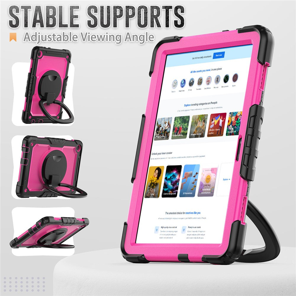 For Lenovo Tab M10 (Gen 3) TB-328FU / TB-328XU PC + Silicone Tablet Cover 360-Degree Rotating Kickstand Anti-drop Case with Shoulder Strap - Black / Rose PC