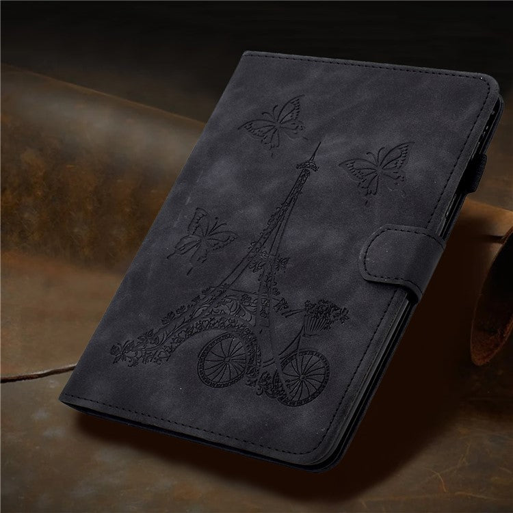 For Samsung Galaxy Tab S6 Lite (2024) / S6 Lite (2022) / S6 Lite (2020) P610 Leather Tablet Cover Tower Bike Butterfly Pattern Stand - Black