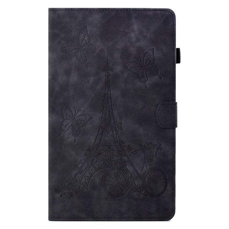 For Samsung Galaxy Tab S6 Lite (2024) / S6 Lite (2022) / S6 Lite (2020) P610 Leather Tablet Cover Tower Bike Butterfly Pattern Stand - Black