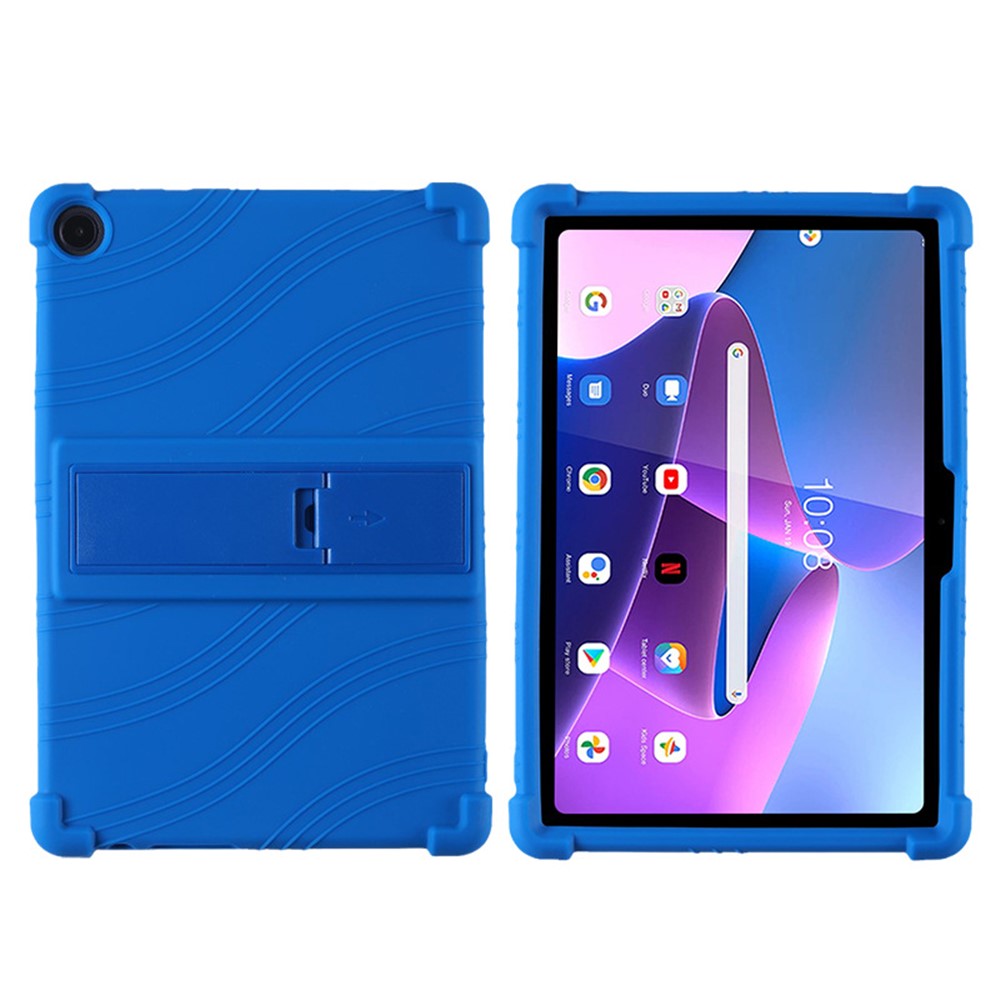 For Lenovo Tab M10 (Gen 3) / TB-328XU Anti-drop Tablet Case Anti-scratch Silicone Tablet Cover with Kickstand - Dark Blue