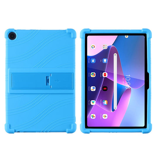 For Lenovo Tab M10 (Gen 3) / TB-328XU Anti-drop Tablet Case Anti-scratch Silicone Tablet Cover with Kickstand - Sky Blue