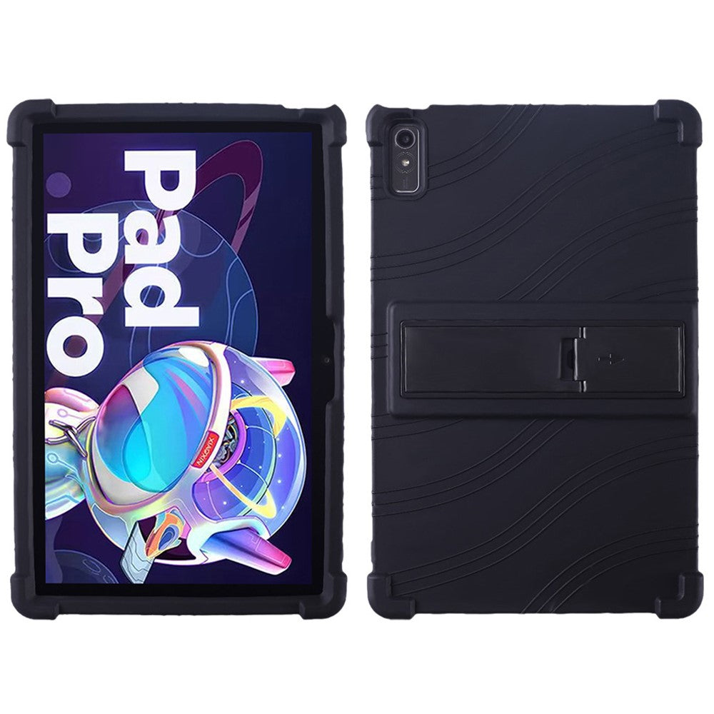 For Lenovo Pad Pro 2022 TB138FC / TB132FU Silicone Tablet Case Multi-Angle Kickstand Protective Cover - Black
