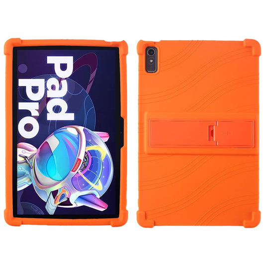For Lenovo Pad Pro 2022 TB138FC / TB132FU Silicone Tablet Case Multi-Angle Kickstand Protective Cover - Orange
