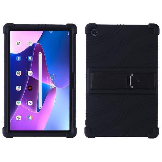 For Lenovo K10 Pro TB226XC / TB-223FC Anti-Slip Silicone Tablet Case Kickstand Shockproof Protective Cover - Black