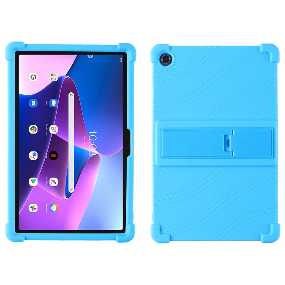 For Lenovo K10 Pro TB226XC / TB-223FC Anti-Slip Silicone Tablet Case Kickstand Shockproof Protective Cover - Sky Blue