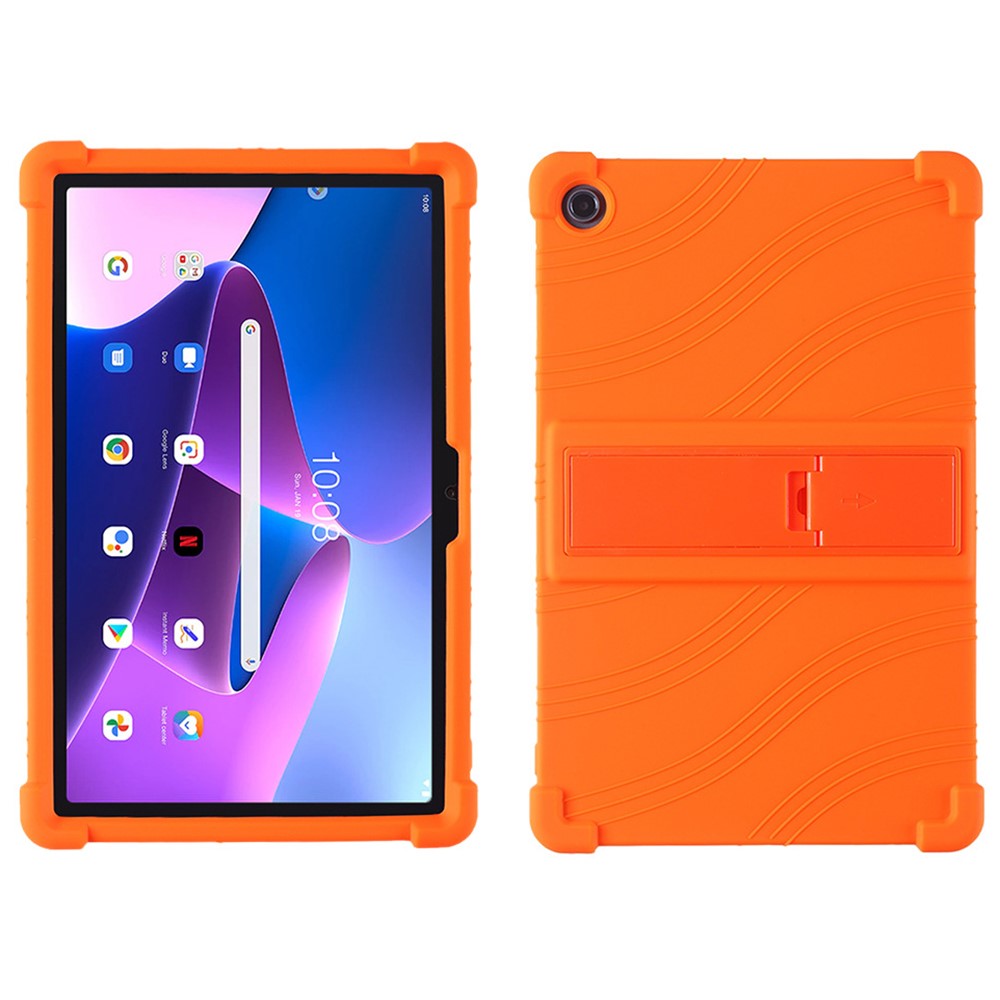 For Lenovo K10 Pro TB226XC / TB-223FC Anti-Slip Silicone Tablet Case Kickstand Shockproof Protective Cover - Orange