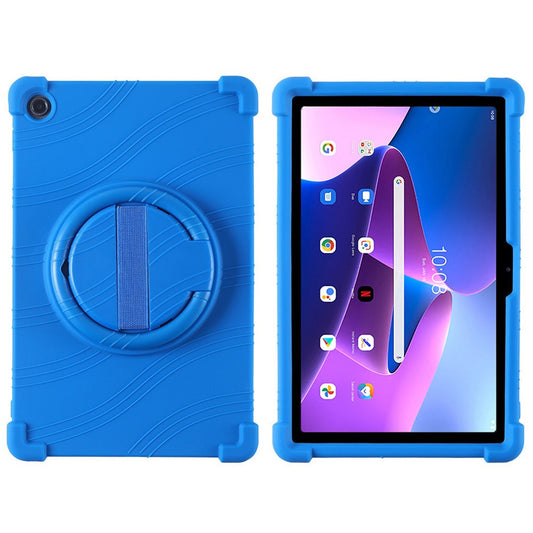 For Lenovo Tab M10 Plus (3rd Gen) / Xiaoxin Pad 2022 10.6 inch 125FU / 128FU Silicone Protective Cover Rotary Hand Grip Kickstand Shockproof Tablet Case - Dark Blue