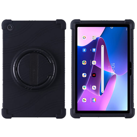 For Lenovo Tab M10 Plus (3rd Gen) / Xiaoxin Pad 2022 10.6 inch 125FU / 128FU Silicone Protective Cover Rotary Hand Grip Kickstand Shockproof Tablet Case - Black