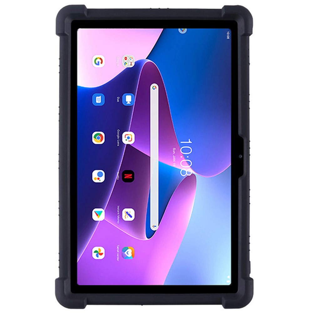 For Lenovo Tab M10 Plus (3rd Gen) / Xiaoxin Pad 2022 10.6 inch 125FU / 128FU Silicone Protective Cover Rotary Hand Grip Kickstand Shockproof Tablet Case - Black