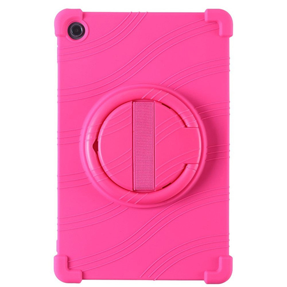 For Lenovo Tab M10 Plus (3rd Gen) / Xiaoxin Pad 2022 10.6 inch 125FU / 128FU Silicone Protective Cover Rotary Hand Grip Kickstand Shockproof Tablet Case - Rose