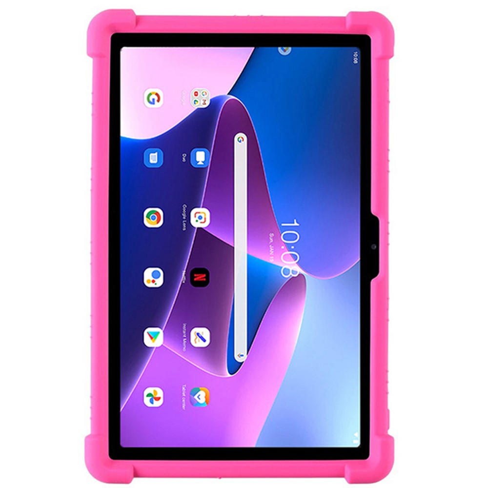 For Lenovo Tab M10 Plus (3rd Gen) / Xiaoxin Pad 2022 10.6 inch 125FU / 128FU Silicone Protective Cover Rotary Hand Grip Kickstand Shockproof Tablet Case - Rose