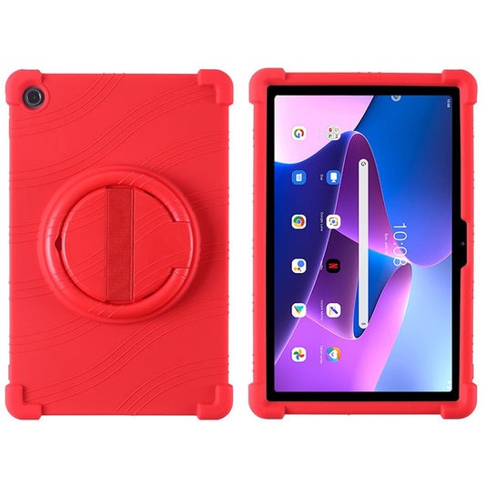 For Lenovo Tab M10 Plus (3rd Gen) / Xiaoxin Pad 2022 10.6 inch 125FU / 128FU Silicone Protective Cover Rotary Hand Grip Kickstand Shockproof Tablet Case - Red